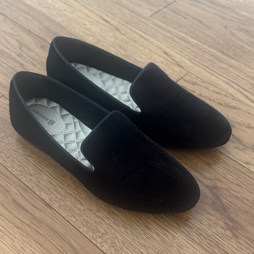 Birdies Black Velvet Slip-On Loafers for Women